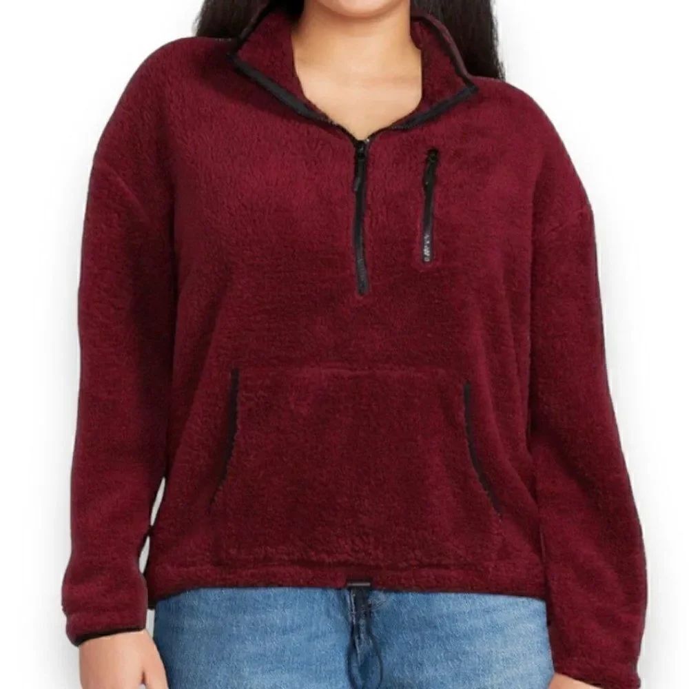 No Boundaries Juniors Plush Half Zip Pullover